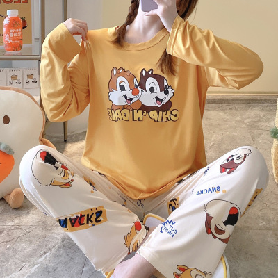 Spring and Summer Women's Pajamas Long Sleeve Trousers Suit Milk Silk Cartoon Home Wear Southeast Asia Thailand Foreign Trade Wholesale
