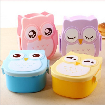 Owl Lunch Box Cute Cartoon Children Student Plastic Crisper Sealed Insulation Microwave Lunch Box Wholesale