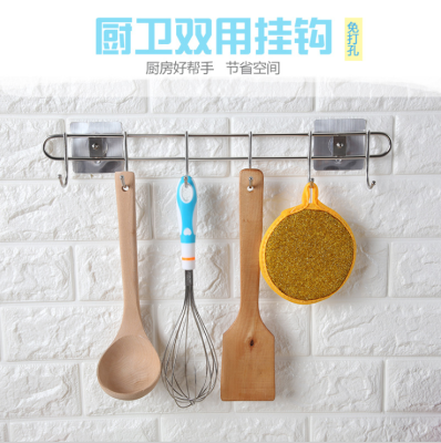 Stainless Steel Row Hook Kitchen and Bathroom Hook Clothes Hook behind Doors Seamless Sticky Hook Nail-Free Kitchen Rack Wall-Mounted