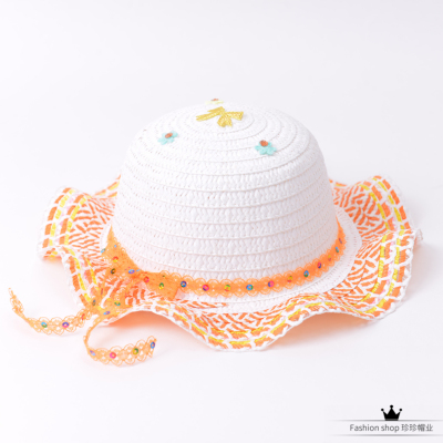 Colorful Color Matching Little Girls' Straw Hat Summer Sun Protection Sun Hat Parent-Child Mother-Daughter Big Brim Beach Hat Factory Direct Sales