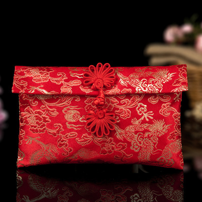 Wedding Red Envelope Fabric Brocade Personalized Embroidery Big Red Envelop Containing 10,000 Yuan Wedding Housewarming Full Moon Cash Gift Bag Spring Festival Red Envelope