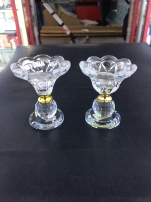 Crystal Candlestick High and Low Gold Plated
