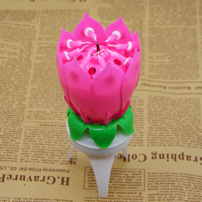 Lotus Lotus Music Birthday Cake Candle Wholesale Automatic Flowering Smoke-Free Rotating Birthday Candle