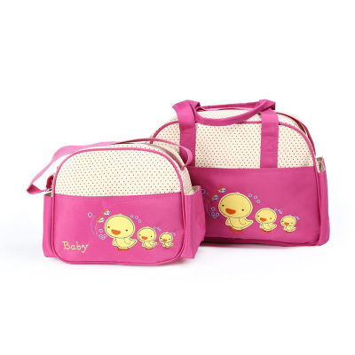 New Cute Cartoon Little Yellow Duck Mummy Bag 3-Piece Set Multi-Functional Large Capacity Maternal and Child One Shoulder Mom Bag