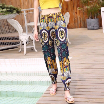 Bloomers Women's Summer Trousers Seaside Holiday Ethnic Style Loose Wide Leg Anti Mosquito Pants Adult Draping Beach Pants