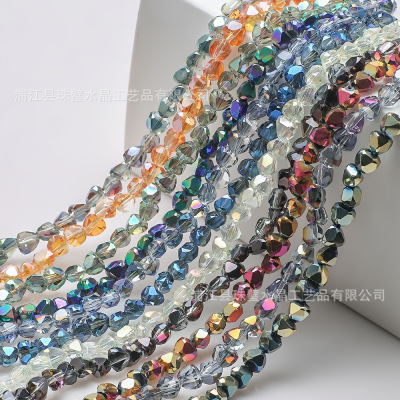 New 6/8mm Middle Hole Heart-Shaped Crystal Micro Glass Bead Plating Color DIY Bracelet Hair Accessories Bead Accessories Material