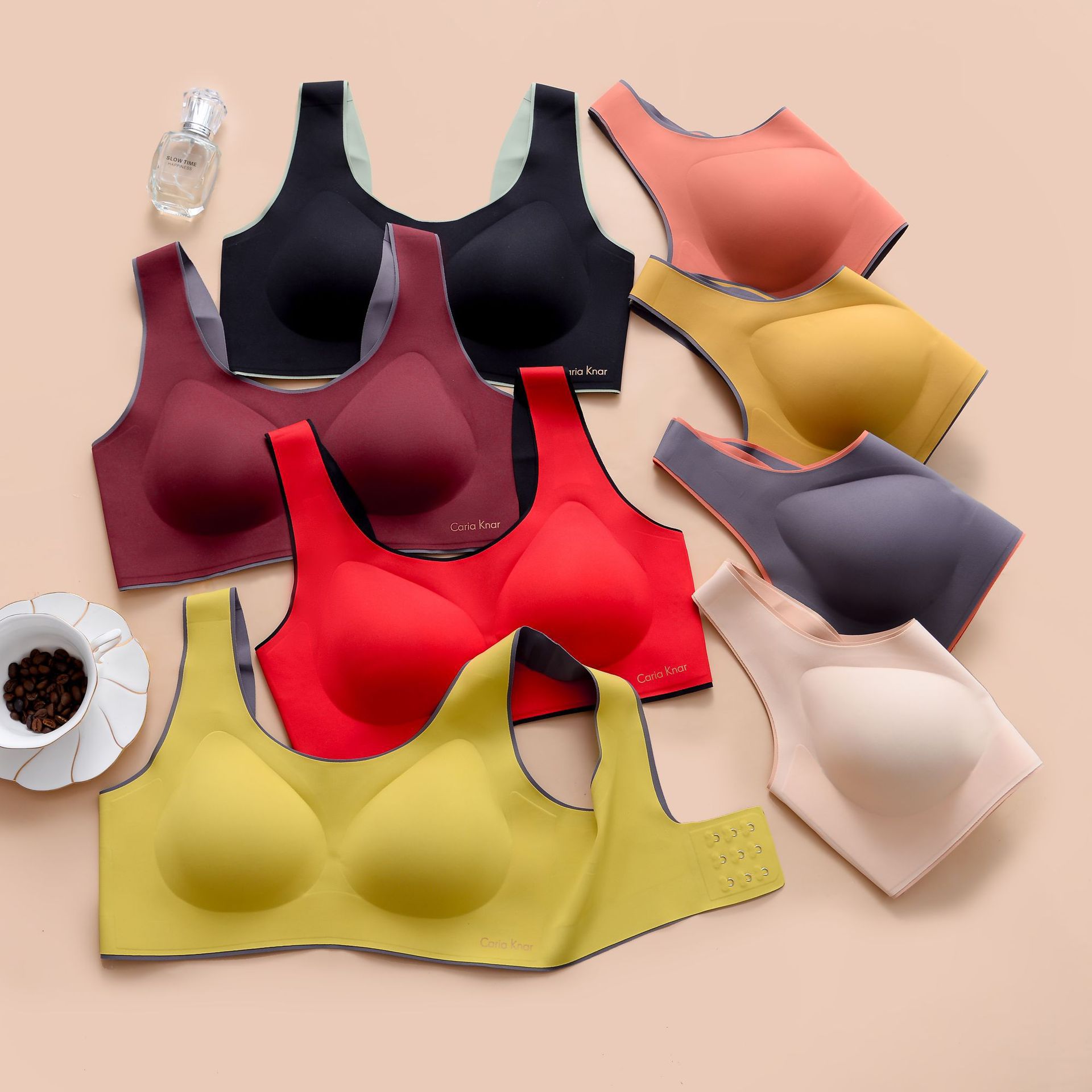 黑科技乳胶撞色闺蜜内衣CariaKnar聚拢无痕运动睡眠文胸女士内衣