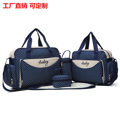 New Polka Dot Stylish and Versatile Large Capacity Mummy Bag Five-Piece Set out Baby Diaper Bag Portable One Shoulder Mom Bag