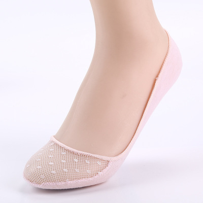 (Foot Charm) New Mesh Invisible Ankle Socks Sweat-Absorbent Breathable Socks Dots Pattern Lace Stockings Women