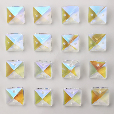 12mm Double Hole Square Crystal Glass Imported Color Electroplating DIY Necklace Accessories Handmade Material Wholesale