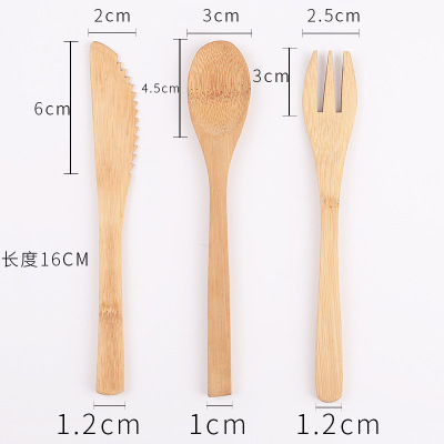 Bamboo Knife, Fork and Spoon Set Portable Fruit Fork 16cm Healthy Spoon Small Bamboo Spoon Knife Fork in Stock