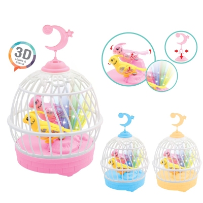 Scenic Spot Temple Fair Gift Voice Control Mini Birdhouse Toy Induction Stall Toy Voice Control Simulation Bird Cage with Light
