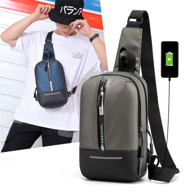 New Trendy Cool Men's Chest Bag USB Charging Chest Bag Crossbody Bag Reflective Stripe Small Backpack Gymnastic Valise