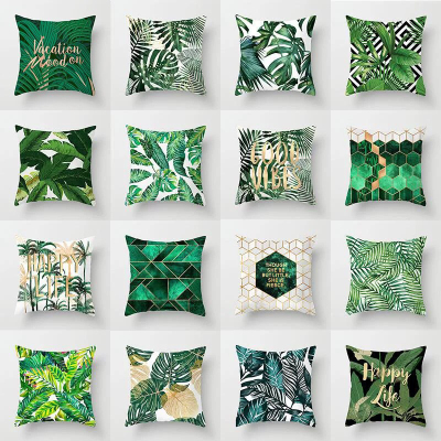2021 New Ins Green Plant Digital Printed Pillowcase Customized Cushion Cover