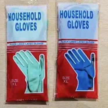 60G Velvet Spray Household Latex Dishwashing Gloves English Packaging Household Cleaning Waterproof Rubber Rubber Rubber Kitchen Laundry