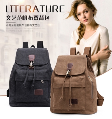 Cross-Border Foreign Trade Women's Backpack Retro Canvas Travel Backpack Student Schoolbag Casual Bucket Bag Factory Wholesale