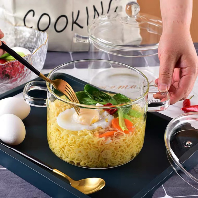 Transparent Glass Instant Noodle Bowl Microwaveable Heating Bowl with Lid Vegetable Salad Bowl Heat-Resistant Glass Stew Health Cooker Large