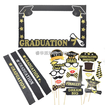 Graduation Season Etiquette with Graduation Shoulder Strap Gold Powder Photo Props Graduation Picture Frame Set