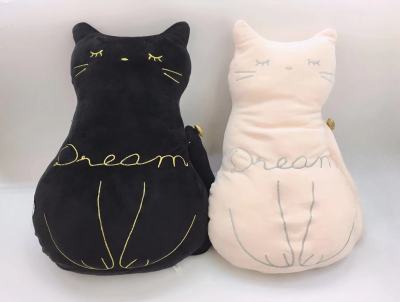 Factory Direct Black Pink Gold Thread Embroidery Cat Plush Toy Cushion Pillow Home Drawing Sample Customization