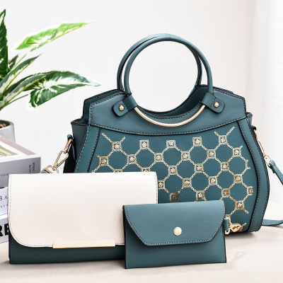 Spring New Elegant Big Bag Hollowed Fashion Handbag Shoulder Messenger Bag Women's Bag Three-Piece Set Wholesale