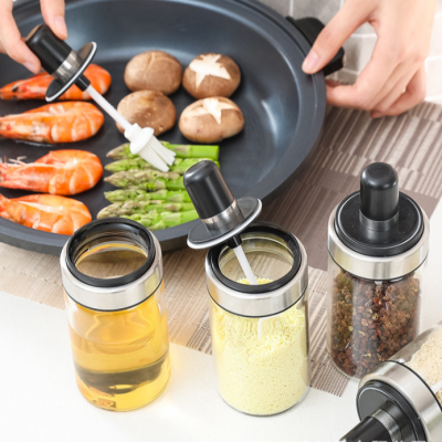 Simple New Kitchen round Seasoning Jar with Spoon Seasoning Bottle Pepper Seasoning Box Household Salt Jar Grinding