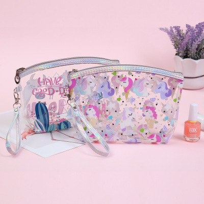 New PVC Transparent Wash Bag Cartoon Girl Unicorn Alpaca Cosmetic Bag Women's Storage Large Capacity Anti-Bag