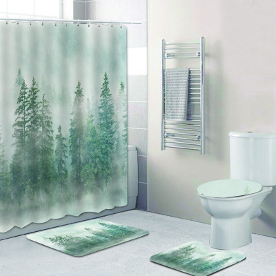 Cross-Border Shower Curtain Set Curtain Bathroom Curtain Digital Printing Polyester Waterproof Shower Curtain Shower Curtain Four-Piece Set
