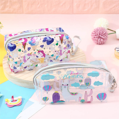 New Transparent Cosmetic Bag Cartoon Printing Transparent Pillow Bag Unicorn PVC Student Large Capacity Transparent Pencil Case