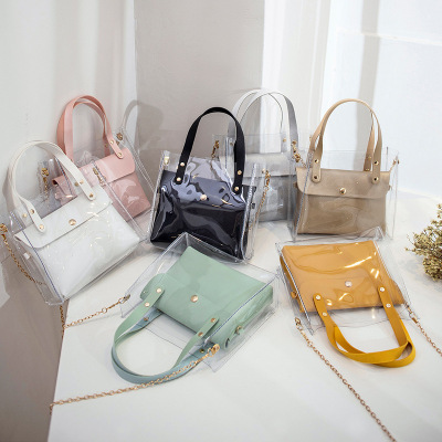 Women's Transparent Bag 2019 New Portable Chain Small Square Bag Fashion Fresh Mobile Phone Small Bag Pinduoduo Spot