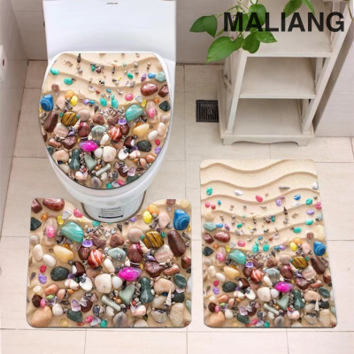 New HD Printing 3D Toilet Toilet Three-Piece Bathroom Non-Slip Waterproof Floor Mat Marine Shell Printing