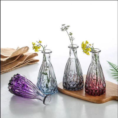 European-Style Small Mouth Glass Vase Creative Fresh One Flower Dried Flower Flower Hydroponic Flower Pot Living Room Decoration