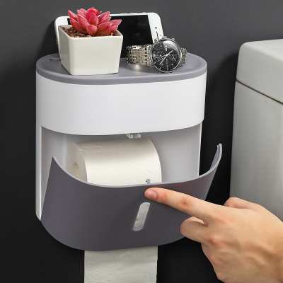 Double Drawer Tissue Box Household Punch-Free Creative Waterproof Tissue and Toilet Paper Dispenser Bathroom Storage Storage Rack