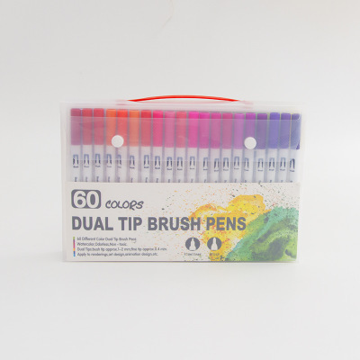 60pcs Dual tip brush Pen Soft-Headed Amazon 60-Color Marker Package Hook Line Pen Black Stick White Penholder