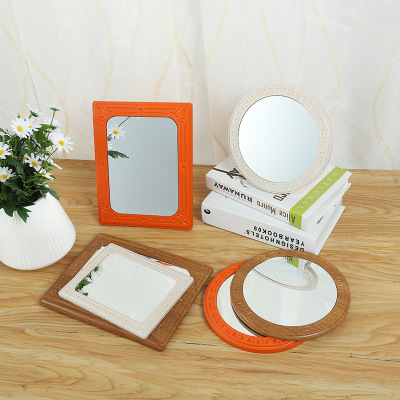 Small Rectangular European Bedroom Retro Foldable HD Simple Support Wooden Makeup Mirror Convenient Assembly Mirror
