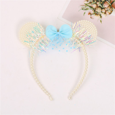 Personalized Luminous Pearl Bow Rabbit Ears Headband Cute Girl Heart Headband Hair Accessories All-Match Dress up