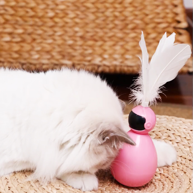 亚马逊新款机器人不倒翁自嗨猫玩具摇摆球逗猫棒非电动