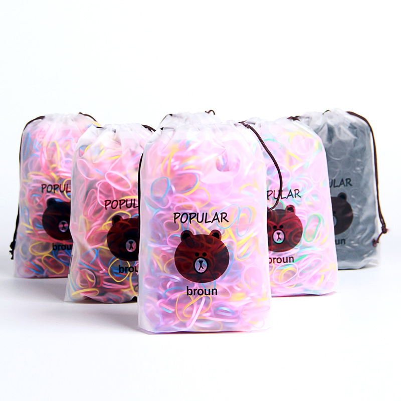 袋装儿童发圈橡皮筋强拉不断不伤发小熊图彩色发圈儿童一次性皮筋