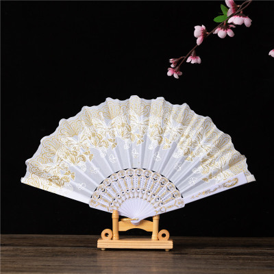 Foreign Trade Wholesale Color Rod Big Butterfly Fan Chinese Style Gold Powder Folding Gilding Multi-Color Spanish Printing Fan