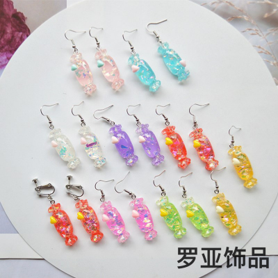 Japanese and Korean Hot Fashion Handmade Candy Earrings Jelly Sequins Candy Crystal Earrings