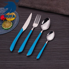 New Plastic Handle Western Food Knife, Fork and Spoon Four-Piece Stainless Steel Tableware Salad Spoon Steak Knife and Fork Set Logo