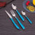 New Plastic Handle Western Food Knife, Fork and Spoon Four-Piece Stainless Steel Tableware Salad Spoon Steak Knife and Fork Set Logo