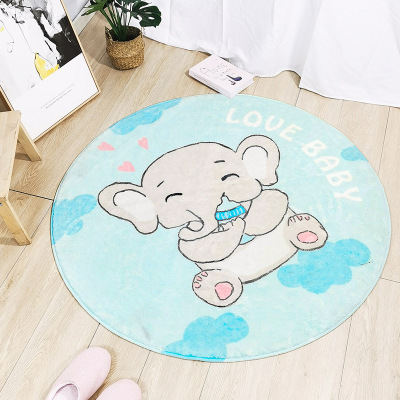 Printed round Cartoon Floor Mat Pile Floor Covering Cashmere-like Bathroom Absorbent Mat Non-Slip Mat for Living Room Bedroom Bathroom