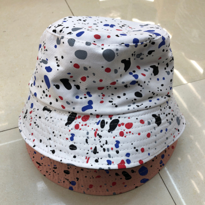 All Cotton Twill Tie-Dyed Ink Dot Spring and Summer Leisure All-Matching Sun-Proof Sun-Proof Bucket Hat Front and Back Wear Men and Women Fashion