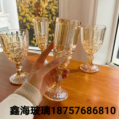 Champagne Glass Glass Wine Glass Diamond Cup Gold Plated Glass Wine Glass Goblet Colored Glass