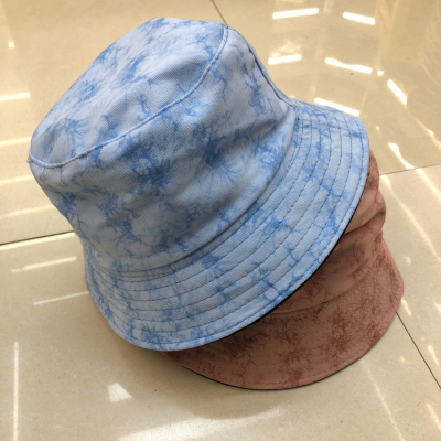 All Cotton Twill Tie-Dyed Brocade Spring and Summer Leisure All-Matching Sun-Proof Sun-Proof Bucket Hat, Positive and Negative Can Be Worn for Men and Women Fashion Cap