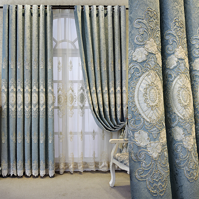 厂家批发高档欧式大气客厅雪尼尔绣花窗帘成品卧室遮光落地窗飘窗