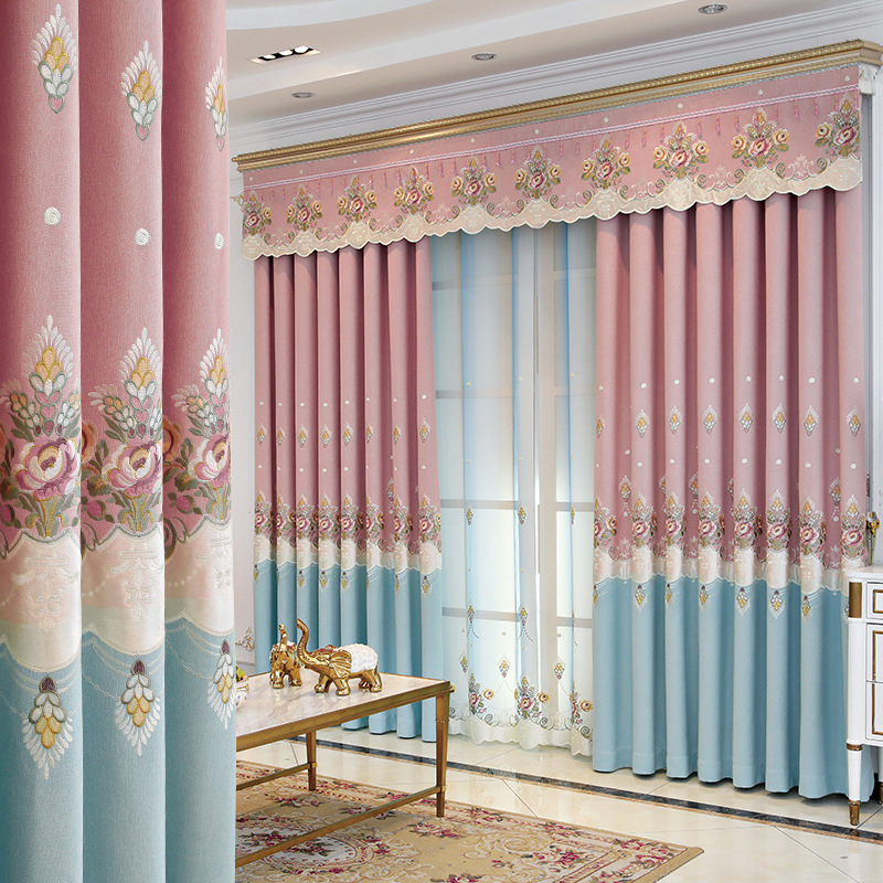 加厚窗帘布料拼接绣花北欧简约棉麻客厅卧室遮光窗帘布成品定制