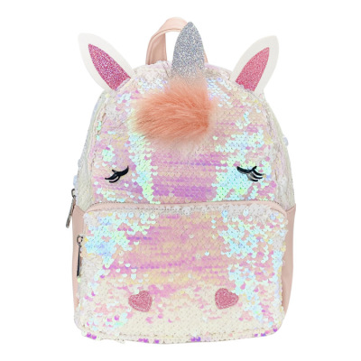 Bell 2021 Spring New Cartoon Cute Trolley Women's Double Backpack Animal Daily PU Leather Sequin Backpack