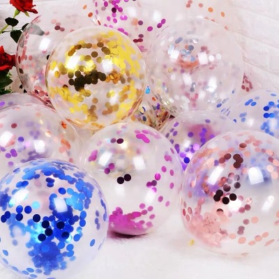 Sequins Rubber Balloons Transparent Latex Ball Paper Scrap Sequins Balloon a Hundred Day Birthday Party Decoration Wholesale