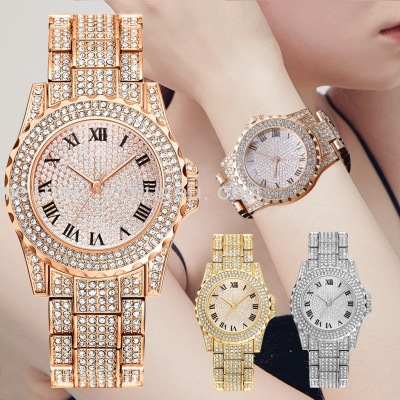 New Korean Style Women's Watch Fashion and Fully-Jewelled Roman Numeral Surface Steel Belt Watch